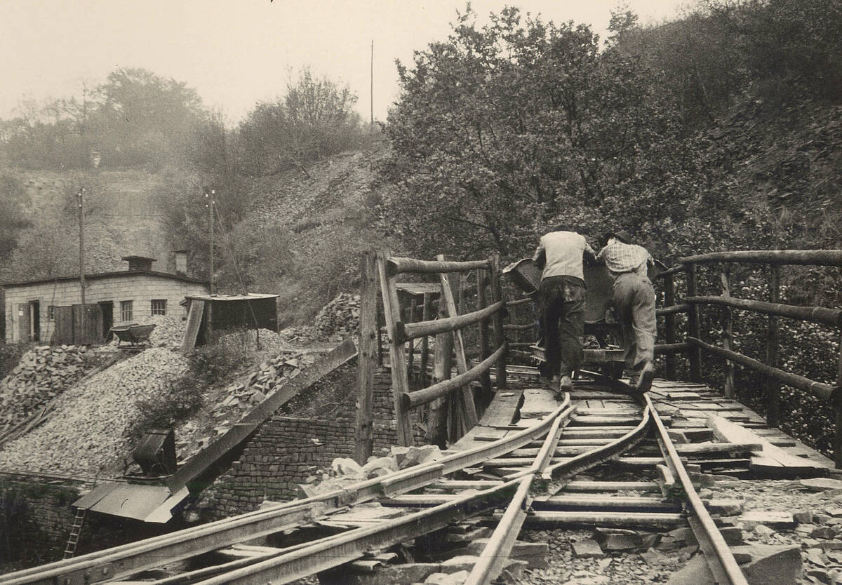 Grauwacketransport im Steinbruchbetrieb Lob, um 1955 – Foto: Sammlung Georg Lob/LVR-Freilichtmuseum Lindlar